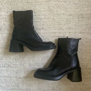 Vintage 90s Y2K chunky heel square toe boots fall autumn 6.5 37